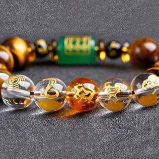 Buddha Gift Chinese Zodiac Tiger Eye White Crystal Courage Bracelet