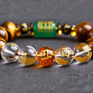 Buddha Gift Chinese Zodiac Tiger Eye White Crystal Courage Bracelet
