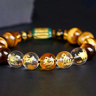 Buddha Gift Chinese Zodiac Tiger Eye White Crystal Courage Bracelet