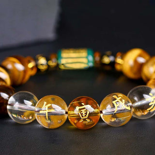 Buddha Gift Chinese Zodiac Tiger Eye White Crystal Courage Bracelet
