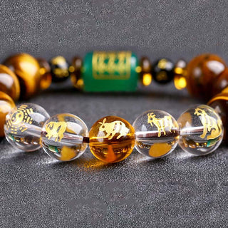 Buddha Gift Chinese Zodiac Tiger Eye White Crystal Courage Bracelet