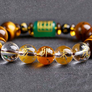 Buddha Gift Chinese Zodiac Tiger Eye White Crystal Courage Bracelet