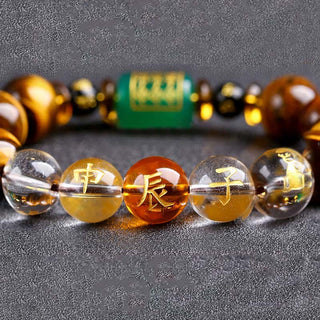 Buddha Gift Chinese Zodiac Tiger Eye White Crystal Courage Bracelet