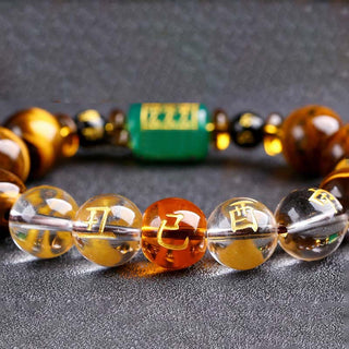 Buddha Gift Chinese Zodiac Tiger Eye White Crystal Courage Bracelet