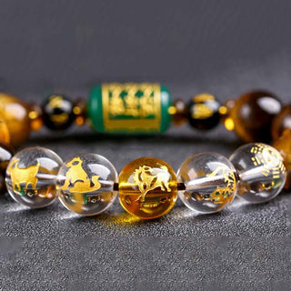 Buddha Gift Chinese Zodiac Tiger Eye White Crystal Courage Bracelet