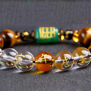 Buddha Gift Chinese Zodiac Tiger Eye White Crystal Courage Bracelet