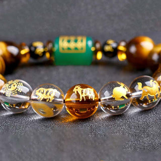 Buddha Gift Chinese Zodiac Tiger Eye White Crystal Courage Bracelet