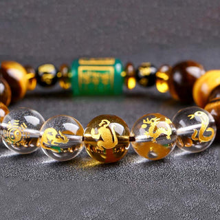 Buddha Gift Chinese Zodiac Tiger Eye White Crystal Courage Bracelet