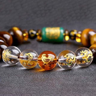 Buddha Gift Chinese Zodiac Tiger Eye White Crystal Courage Bracelet