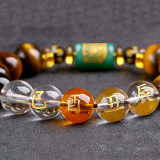 Buddha Gift Chinese Zodiac Tiger Eye White Crystal Courage Bracelet