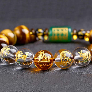 Buddha Gift Chinese Zodiac Tiger Eye White Crystal Courage Bracelet