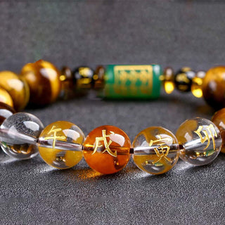 Buddha Gift Chinese Zodiac Tiger Eye White Crystal Courage Bracelet