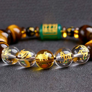 Buddha Gift Chinese Zodiac Tiger Eye White Crystal Courage Bracelet