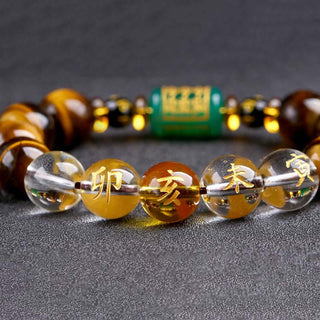Buddha Gift Chinese Zodiac Tiger Eye White Crystal Courage Bracelet