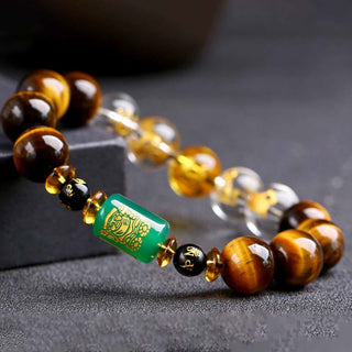 Buddha Gift Chinese Zodiac Tiger Eye White Crystal Courage Bracelet
