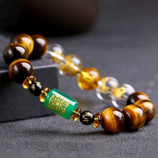 Buddha Gift Chinese Zodiac Tiger Eye White Crystal Courage Bracelet