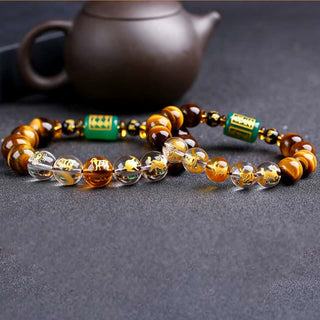 Buddha Gift Chinese Zodiac Tiger Eye White Crystal Courage Bracelet