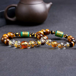 Buddha Gift Chinese Zodiac Tiger Eye White Crystal Courage Bracelet