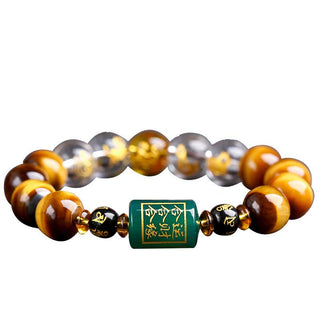 Buddha Gift Chinese Zodiac Tiger Eye White Crystal Courage Bracelet