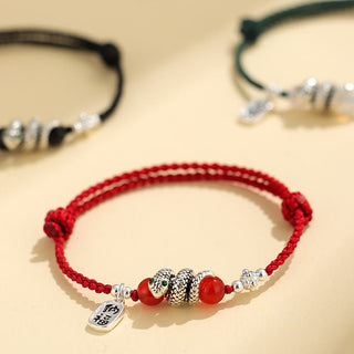 Buddha Gift Fu Character Agate Year Of The Snake Lucky Fortune Charm String Luck Bracelet