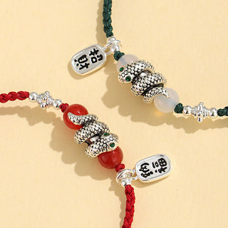 Buddha Gift Fu Character Agate Year Of The Snake Lucky Fortune Charm String Luck Bracelet