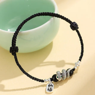 Buddha Gift Fu Character Agate Year Of The Snake Lucky Fortune Charm String Luck Bracelet
