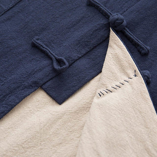 Buddha Gift 2Pcs Zen Tang Suit Men's Linen Frog-Button Long Sleeve Shirt Pants Set