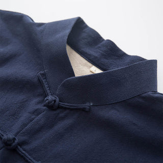 Buddha Gift 2Pcs Zen Tang Suit Men's Linen Frog-Button Long Sleeve Shirt Pants Set