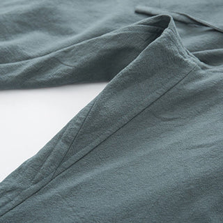 Buddha Gift 2Pcs Zen Tang Suit Men's Linen Frog-Button Long Sleeve Shirt Pants Set