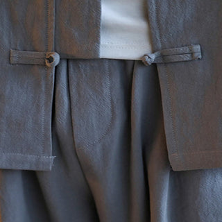 Buddha Gift 2Pcs Zen Tang Suit Men's Frog-Button Long Sleeve Shirt Pants Set With Pockets