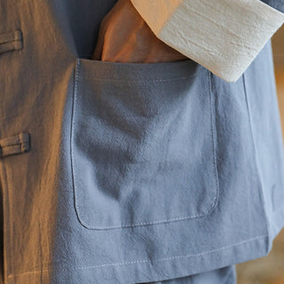 Buddha Gift 2Pcs Zen Tang Suit Men's Frog-Button Long Sleeve Shirt Pants Set With Pockets