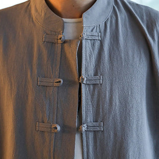 Buddha Gift 2Pcs Zen Tang Suit Men's Frog-Button Long Sleeve Shirt Pants Set With Pockets