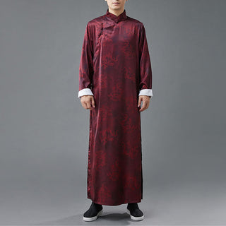 Buddha Gift Vintage Chinese Frog-Button Tang Suit Men's Dragon Cotton Robe