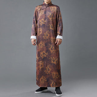 Buddha Gift Vintage Chinese Frog-Button Tang Suit Men's Dragon Cotton Robe
