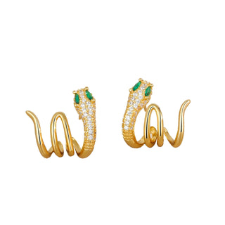 Buddha Gift 925 Sterling Silver Green-eyed Snake Shape Year Of The Snake Harmony Earrings