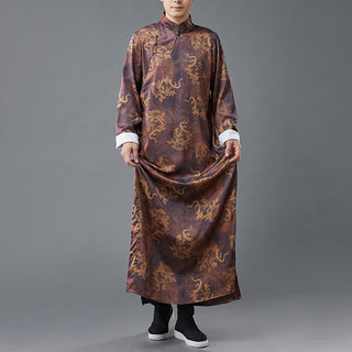 Buddha Gift Vintage Chinese Frog-Button Tang Suit Men's Dragon Cotton Robe