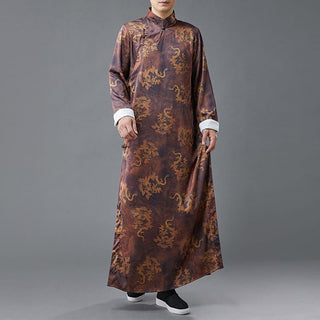 Buddha Gift Vintage Chinese Frog-Button Tang Suit Men's Dragon Cotton Robe
