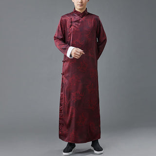 Buddha Gift Vintage Chinese Frog-Button Tang Suit Men's Dragon Cotton Robe