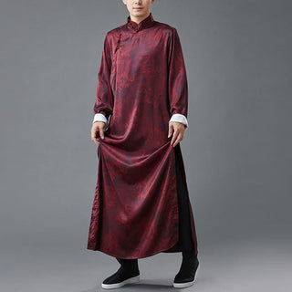 Buddha Gift Vintage Chinese Frog-Button Tang Suit Men's Dragon Cotton Robe