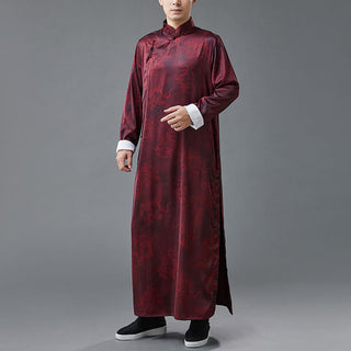 Buddha Gift Vintage Chinese Frog-Button Tang Suit Men's Dragon Cotton Robe