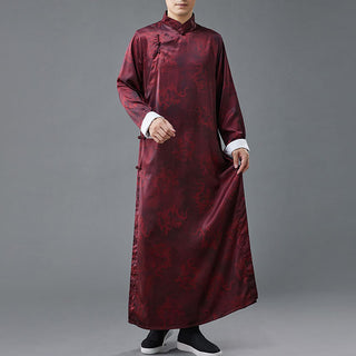 Buddha Gift Vintage Chinese Frog-Button Tang Suit Men's Dragon Cotton Robe