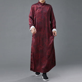 Buddha Gift Vintage Chinese Frog-Button Tang Suit Men's Dragon Cotton Robe