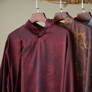 Buddha Gift Vintage Chinese Frog-Button Tang Suit Men's Dragon Cotton Robe