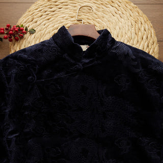 Buddha Gift Vintage Fall Winter Chinese Frog-Button Tang Suit Men's Dragon Jacquard Robe With Pockets