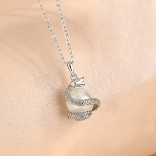 Buddha Gift 925 Sterling Silver Pearl Year Of The Snake Balance Blessing Necklace Pendant