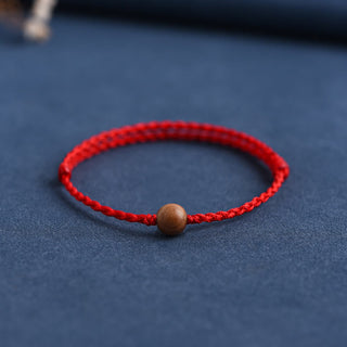 Buddha Gift Natural Peach Wood Bead Ward Off Evil Spirits Braided Bracelet