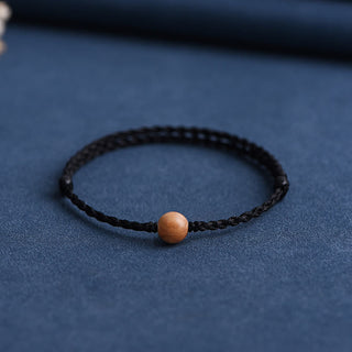 Buddha Gift Natural Peach Wood Bead Ward Off Evil Spirits Braided Bracelet