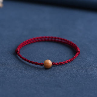 Buddha Gift Natural Peach Wood Bead Ward Off Evil Spirits Braided Bracelet