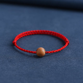 Buddha Gift Natural Peach Wood Bead Ward Off Evil Spirits Braided Bracelet