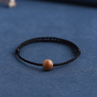 Buddha Gift Natural Peach Wood Bead Ward Off Evil Spirits Braided Bracelet